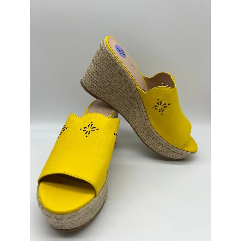 Kate Spade Tenley Espadrille Wedge Mule Sandal Yellow Leather S8311001 Size 8.5